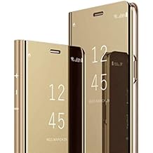 Ankoe Compatible with Galaxy S23 Ultra Case, Luxury Translucent View Makeup Mirror Flip Electroplate Plating Stand Shockproof Full Body Protective Hard PC Cover for Samsung Galaxy S23 Ultra