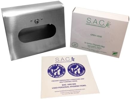 S.A.C. Sanitary Napkin Disposal Bag and Dispenser Starter Set, Box Format (Stainless Steel)