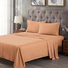 Superior Egyptian Cotton 300 Thread Count Bed Sheet Set, 1 Elastic Deep Pocket Fitted Sheet, 1 Flat Sheet, 2 Pillowcases, Daily Soft Sheets, Luxury, Plush, Home Essentials, King, Beige