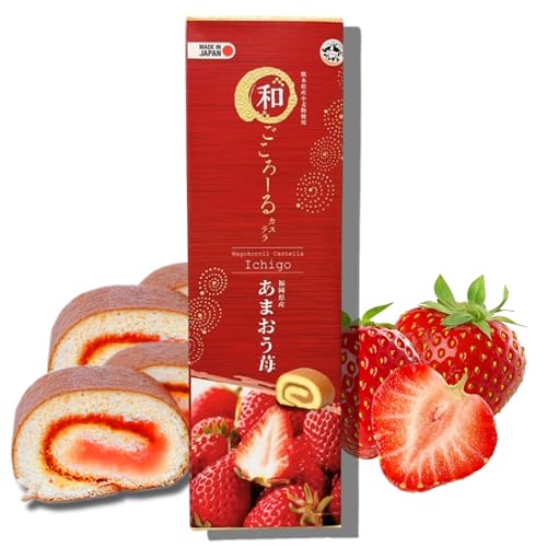 Wagokoroll Castella Roll Cake, Strawberry Amaou Ichigo Flavor - Authentic Japanese Confectionery, Asian Sweets, Made in Japan by Penguin, 200g Pack of 1, Strawberry
