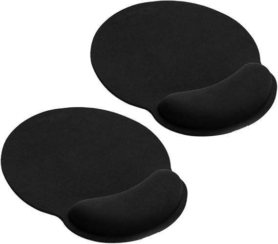 Mouse Mat Wrist Support 2Pcs, Ergonomic Mouse Mat with Memory Gel Foam Rest Wrist Support - Compatible with Laser and Optical Mice for Computer, Laptop, Office, Home and Travel, Black 25*23cm