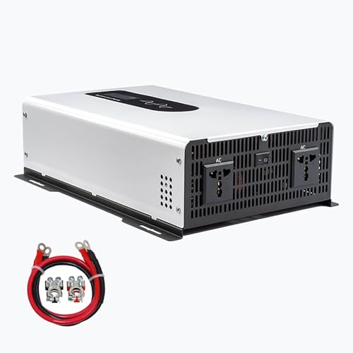 5000W6000W8000W10000W12000W Power Inverter DC 12V24V48V60V72V96V to AC 110V220V Converter Pure Sine Wave with LED Display Dual AC OutletsSize:60V-220V,Color:12000W