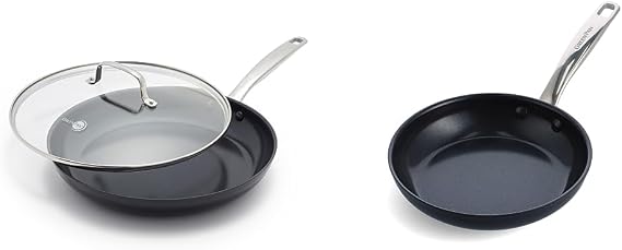 GreenPan Chatham Black Prime Midnight Hard Anodized Healthy Ceramic Nonstick, 12" Frying Pan Skillet with Lid & Chatham Black Prime Midnight Hard Anodized Healthy Ceramic Nonstick, 8"
