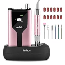 Lavinda Professional Rechargeable Nail Drill Machine, Cordless 35,000RPM Skyspace Brushless Nail Drill, Portable Electrical Nail File for Acrylic Nails with Protective Case, Rose Gold