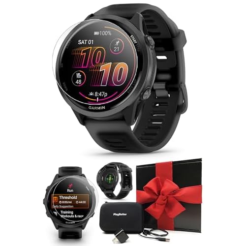 Garmin Forerunner 570 47 mm, Slate GrayTranslucent Black Running GPS Smartwatch - AMOLED Display, Training - Gift Box Bundle with PlayBetter HD Screen Protectors, Wall Adapter & Case