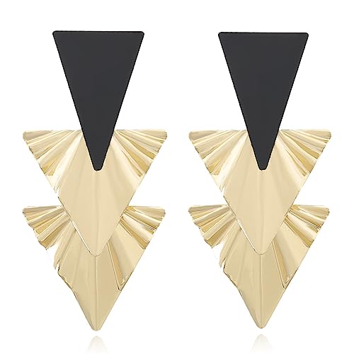 MIGUO STORE Boho Unique Fashion Personality Black White Triangle Drop Oil Dangle Drop Earrings Elegant Geometry Charm Drop Earrings for Women Black Gold Earring