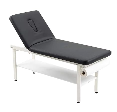 27.6" Width Comfortable Fixed Height Medical Exam Table Backrest Adjustable with Paper Holder and Breath Hole for Clinic Lab Treatment (Black)