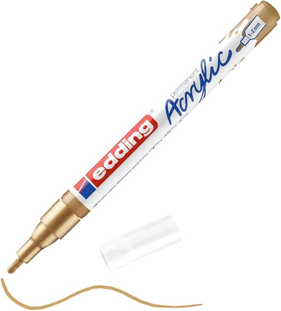 edding 5300 Acrylic Marker fine - Gold - 1 Waterproof Acrylic Paint Marker - fine Round tip 1-2mm - Acrylic Paint pens for Drawing on Canvas, Art Paper and Wood - Acrylic Markers for Pebbles