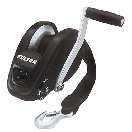 Fulton 142315 XLT Boat Trailer Winch with 20 Foot Winch Strap with Hook, 1,800 lbs. Capacity, Single-Speed Hand Crank Winch, Solid Drum Gear System