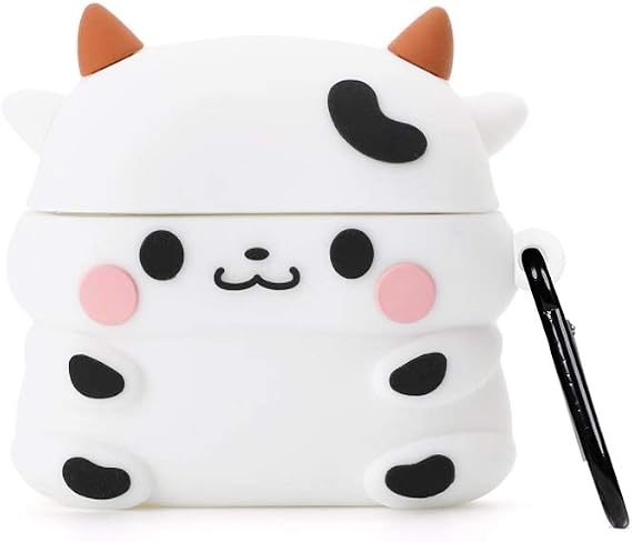 Compatible with Cow AirPods Pro Case, Protective Silicone Skin Cover for AirPod Case Cow Print with Keychain, Men Women Funny Kawaii Fashion Cartoon 3D Cute Cow Cover for AirPods Pro