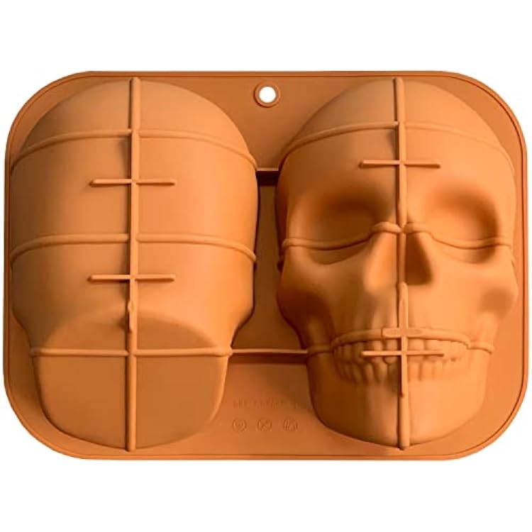 JETKONG Large Skull Cake Pan Haunted Skull Baking Cake Mold for Halloween and Birthday Party Brown
