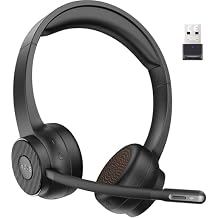 EKSA H16 Wireless Headset with AI Noise Cancelling Microphone, Bluetooth V5.2 Headphones with 2.4G USB Dongle & Mic Mute, 55Hours Playtime for Computer/Laptop/PC