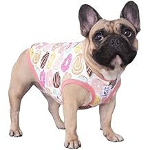 iChoue 100% Breathable Cotton French Bulldog Halloween Cartoon T Shirts Cute Clothes for Medium Dogs Vest Tank Tops Frenchie Pug Small Puppy English Boston Terrier Donuts - Large