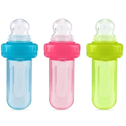Nuby EZ Squee-Z Silicone Self Feeding Baby Food Dispenser, 1 Count Pack of 1 - AquaPinkGreen, Colors May Vary