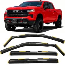in-Channel Extra Durable Window Rain Guards Compatible with Chevrolet (Chevy) Silverado/GMC Sierra 1500 2019-2025 Crew Cab, Wind Deflectors Vent Window Visors Sun Shades Truck Accessories, Smoke 4pcs