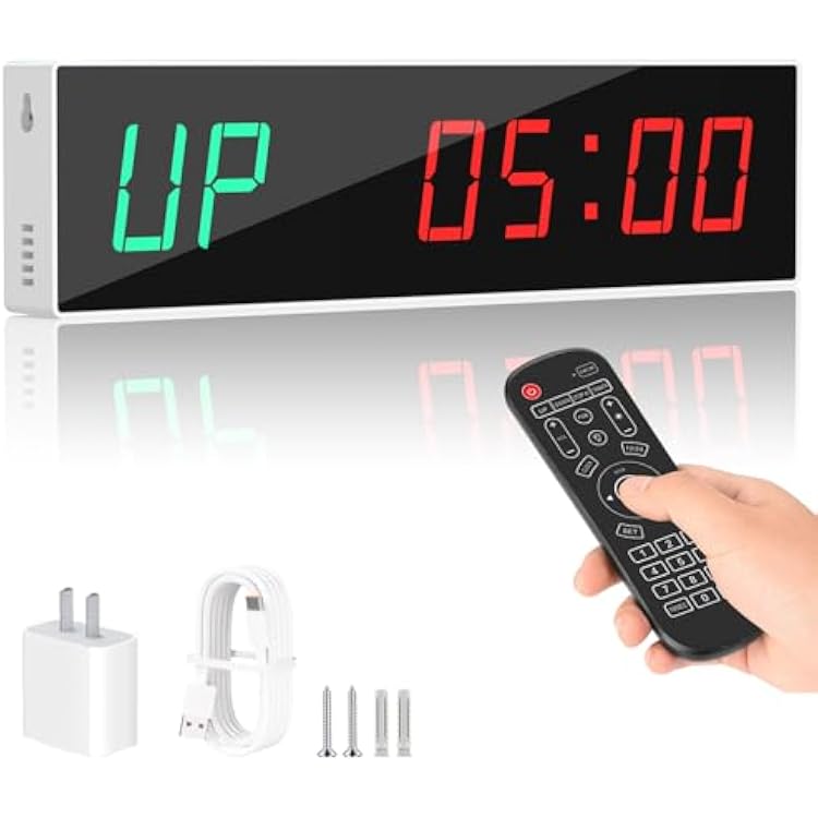 Large Digital Gym Timer Remote Control Gym Clock Wall with 9 Custom Modes CountdownUPStopwatchInterval, Workout Timer for Home GarageBoxingOutdoor Sport