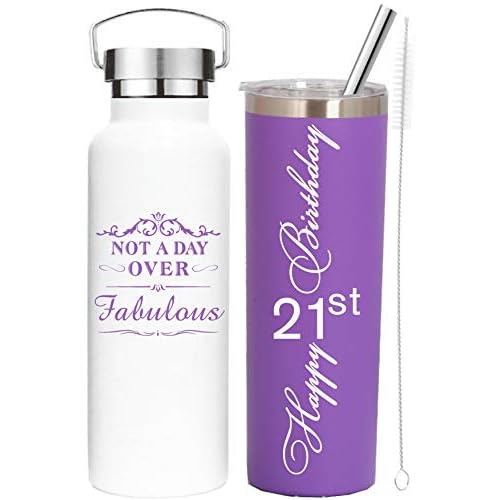 EBE EmmasbyEmma 21st Birthday Tumbler - Gifts, Presents for 21 Year Old Women, Purple