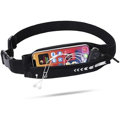 USHAKE Slim Running Belt for Women Men-Runners Phone Holder Fanny Pack, Adjustable, Bounce Free Waist Pouch bag for Workout, Money Belt, Run Gear Accessories Black