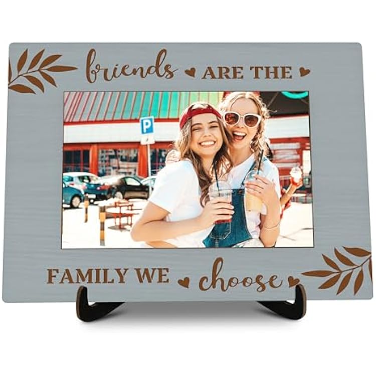 Friends Pictures Frame, Friends Are The Family We Choose Photo Frame with Stand, Friendship Gifts for Best Friend, Farmhouse Home Living Room Bedroom Office Decoration -a13, Rustic