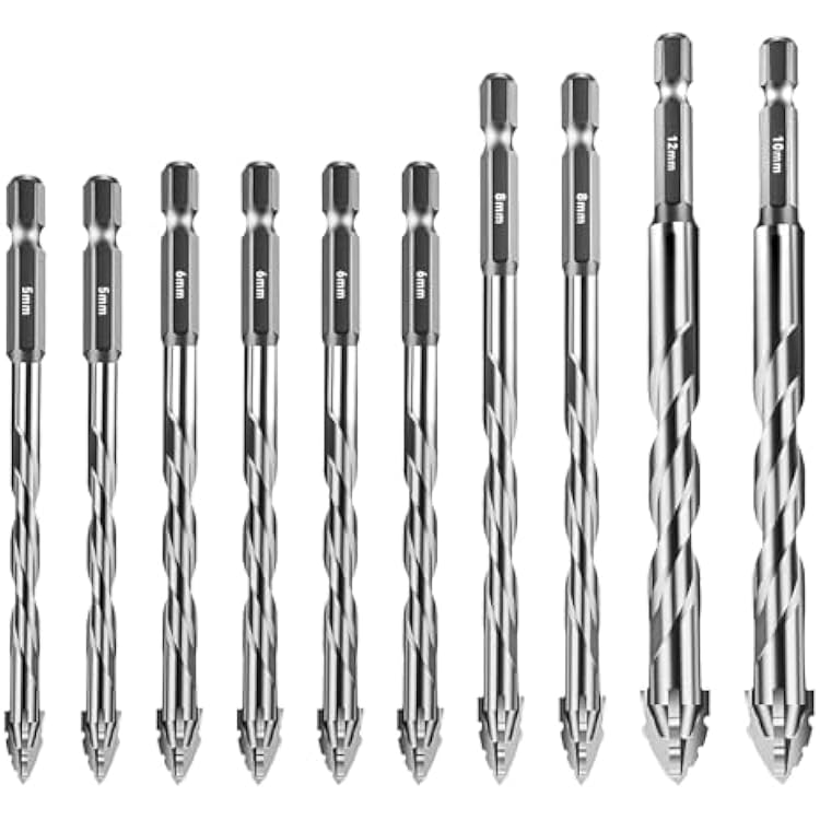 Four-Flute Sawtooth Eccentric Drill Bit, Four Edged Serrated Eccentric Drill Bit Sawtooth Eccentric Drill Bit Multifunction Drill Bit Set 556666881012MM,Silver