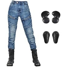 LOMENG Motorcycle Riding Pants Slim Stretch Motorbike Racing Jeans All Season with CE Knee Hip Removable Armored for Women