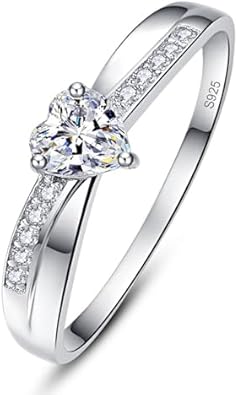 AVECON Heart Cut Promise Ring for Her, 925 Sterling Silver Eternity Ring