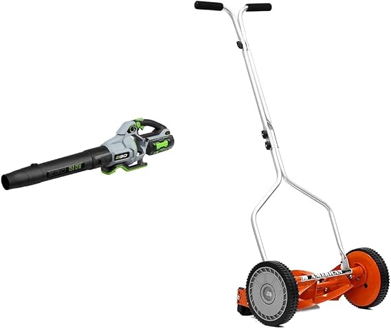 EGO 650 CFM 56V Cordless Leaf Blower with 5Ah Battery and American 14" 4-Blade Push Reel Lawn Mower Bundle
