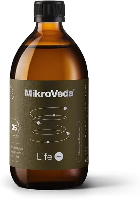 MikroVeda Life+ Organic Enzyme Ferment Drink 1 L 35 Bacterial Strains 20 Fermented Herbs & Plants Super Activated High Cell Available Bioavailable Vegan Raw German Certified Manufacturer