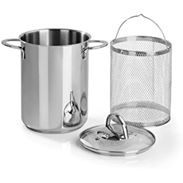 Barazzoni 487051016 Two-Handled Pot, Stainless Steel, Diameter 6.3 x Height 10.8 inches 16 x 27.5 cm, AsparagusVegetablePasta Steamer