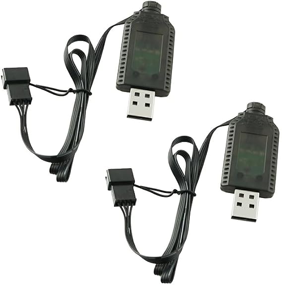 2PCS USB Charging Cable SM-4P Charger for RC Car/Boat/Gel Ball Blaster 7.4V Li-ion Battery