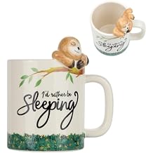 Lilys Home Rather Be Sleeping 10 oz Ceramic Mug - 3D Animal Design with Lazy Sloth Art, Dishwasher Safe Coffee Cup - Gift for Animal Lovers and Novelty Collectors