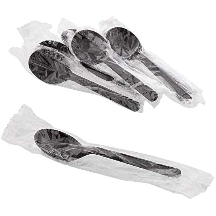 Individually Wrapped Black Heavy Weight Plastic Soup Spoon 100, Spoon