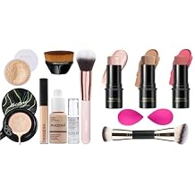 Mushroom Head Air Cushion CC Cream,PHOERA Foundation,PHOERA Concealer, PHOERA Powder, 3 Pcs Cream Contour Stick Makeup Kit, Shades with Highlighter Stick, Blush Stick and Bronzer Contour Stick