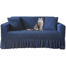 Diumy Sofa Cover with Skirt, Stretch Futon Couch Covers,1 Piece Universal Easy Fitted Seersucker Armchair Slipcover Furniture Protector for 1 2 3 4 Seater Machine Washable-K 3-Seater (190-230cm)