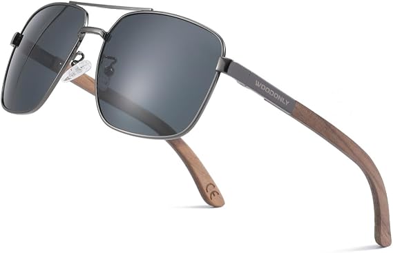 Wooden Pilot Polarised Sunglasses - Fashion Metal Frame Sunglasses for Men and Women Perfect Gifts