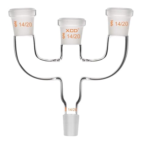 XCD Claisen Adapter, Borosilicate Glass 4-Way Claisen Distillation Adapter with 14/20 Joints Connecting Adapter Lab Glass Distilling Adapter for