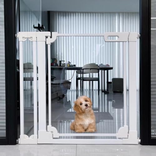 WAOWAO Clear Baby Gate for Stairs Modern Design Acrylic Auto Close Pet Gate, 29.52-37.79 Wide Safety Baby Gate for Doorways,White Clear Dog Gates Indoor, Hallways,Kitchen