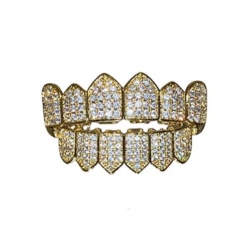 14k Joker Gold Fang Grillz - Top Bottom Hip Hop Teeth Grills for Mouth - 6 Teeth Cap, Iced Grillz Prime Delivery