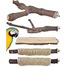 Bissap 5PCS Large Bird Perch Stand, Natural Wood Pole Standing Paw Grinding Fork Parrot Cage Branch with Rope for Macaw African Grey Amazon Pet Medium Large Birds Cage Accessories