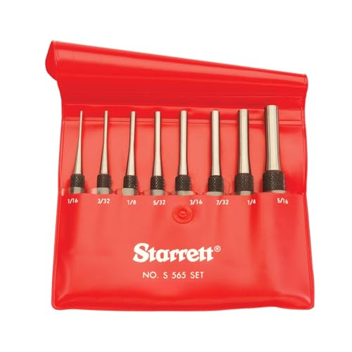 Starrett Drive Pin Punch Set with Knurled Grip and Protective Vinyl Case - 4 Length, 116, 332, 18, 532, 316, 732, 14, 516 Punch Diameter - Set of 8 - S565PC