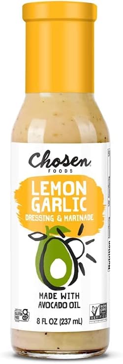 Chosen Foods Lemon Garlic Dressing & Marinade, Made with Avocado Oil, Plant Based, Gluten Free & Non-GMO, 8 Fluid Ounce (Pack of 6)
