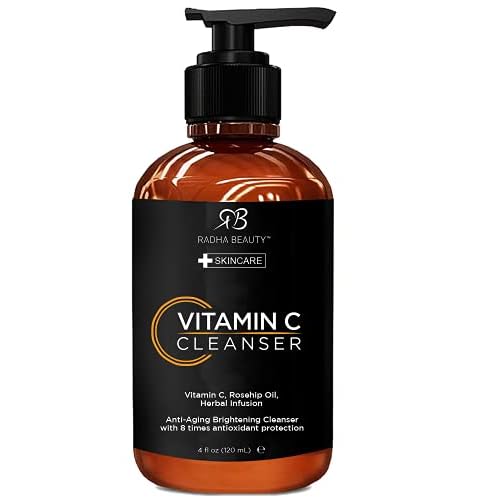 Radha Beauty Vitamin C Facial Cleanser, 4 fl. oz - Clear Pores on Oily, Dry & Sensitive Skin, Anti-Aging Herbal Infusion for 8 Times Antioxidant Protection