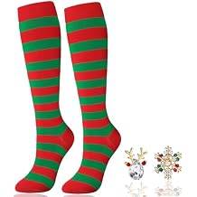 Christmas Striped Knee High Socks for Women - Tall Long Leg Warmers