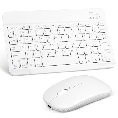 UrbanX Rechargeable Bluetooth Keyboard and Mouse Combo Ultra Compact Slim Full-Size Keyboard and Ergonomic Mice for Lenovo Tab P11 Plus MacDesktopPCLaptopTablet- White