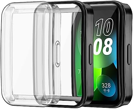 2-Pack Screen Protector Cases Compatible with Huawei Band 8910,All-Around Soft TPU Protective Case Cover Bumper Frame ClearBlack