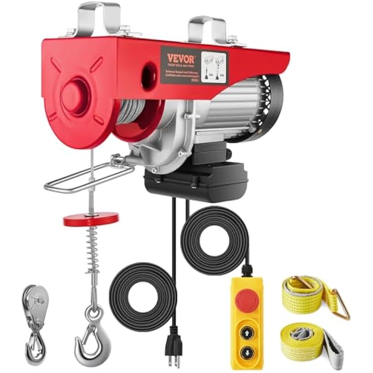 VEVOR Electric Hoist with Remote Control, 1320LBS Electric Winch, 110V Electric Hoist with 14ft Wired Control for Lifting in Factories, Warehouses, Construction Site, Attic