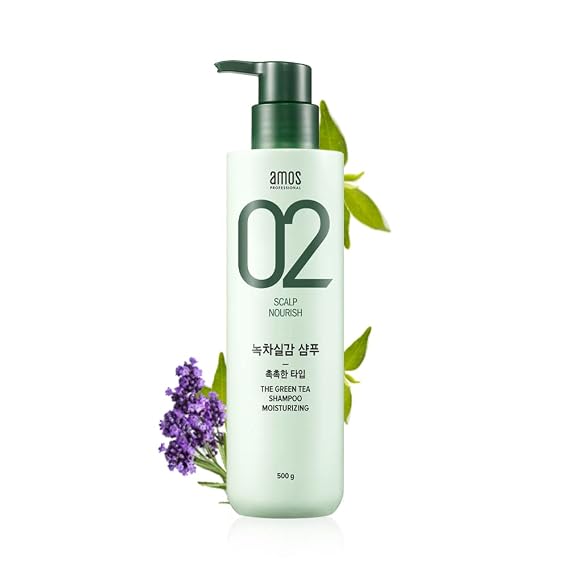 AMOS PROFESSIONAL The Green Tea Shampoo Moisturizing [For Normal/Dry Scalp] 17.6oz (500g) | Anti-Thinning and Anti- Hair Loss Shampoo for Hair Growth