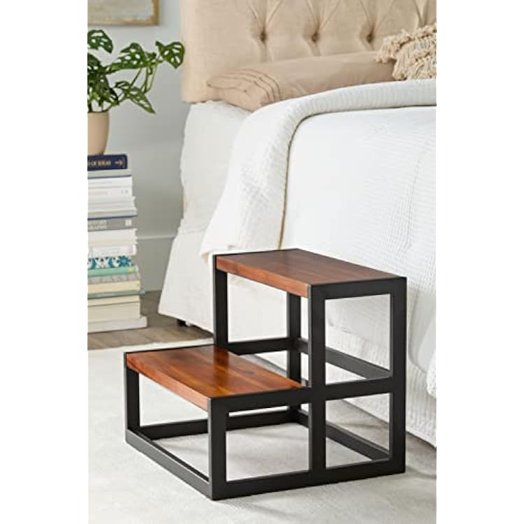 Design 59 inc Acacia Hardwood Step StoolBed StepsPlant Stand, NO Assembly Required Retro Walnut