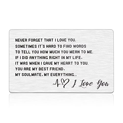 Anniversary Metal Wallet Card Insert Gifts Boyfriend Birthday Graduation Wedding Engagement Gifts for Him Engraved I Love You Gifts for Husband Groom from Girlfriend Wife Bride Lover Fiancee