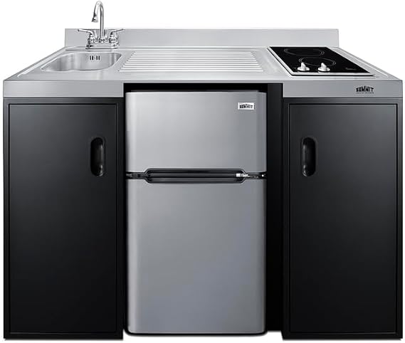 Summit 54" All In One Kitchenette, Black and Stainless - CK55ADASINKL